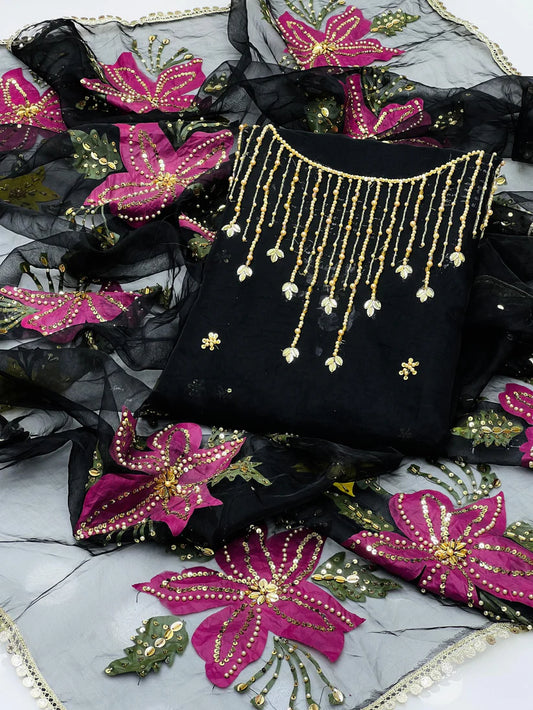 Katonic organza 2 piece with oil paint dupatta