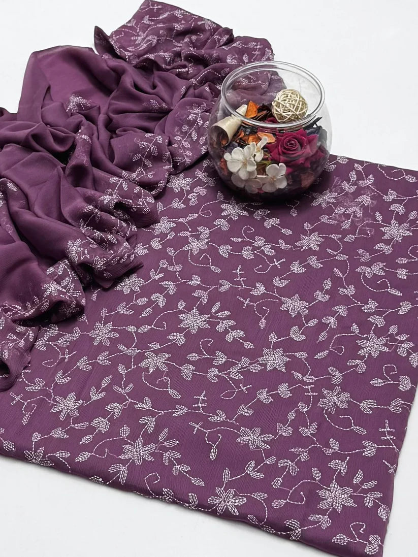 2 Pce Chiffon Handmade Sippi Jall Work