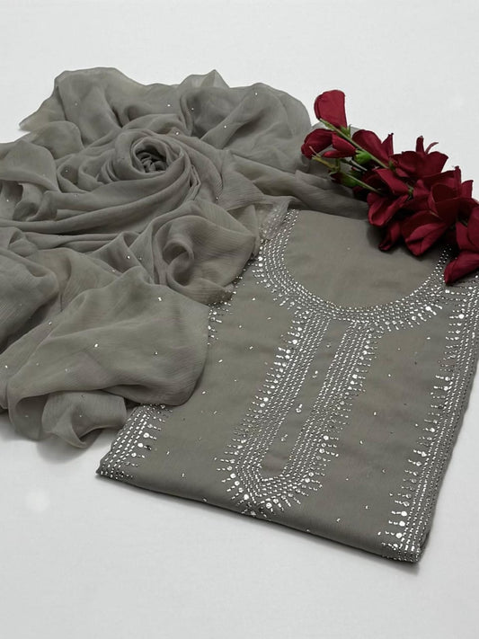 Handmade mukesh work on soft krinkle shifoon 2pc