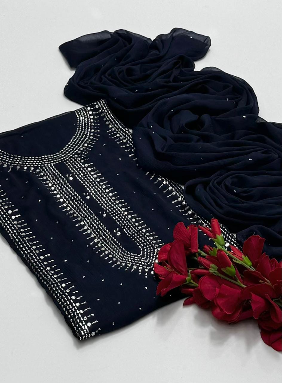 Handmade mukesh work on soft krinkle shifoon 2pc