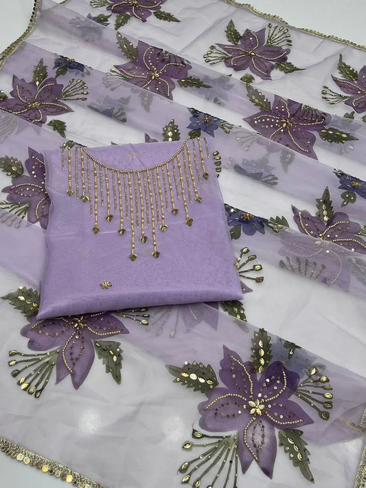 Katonic organza 2 piece with oil paint dupatta