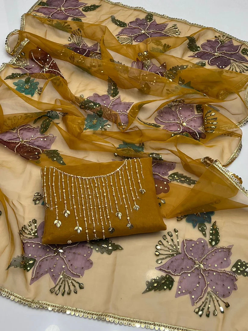 Katonic organza 2 piece with oil paint dupatta