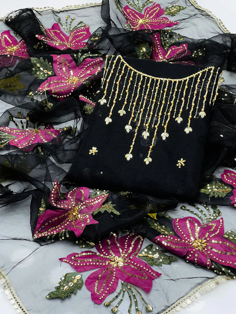 Katonic organza 2 piece with oil paint dupatta