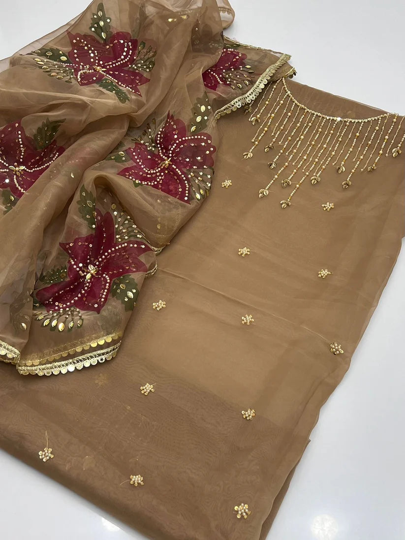 Katonic organza 2 piece with oil paint dupatta