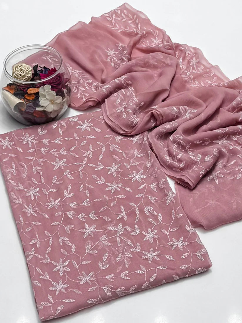 2 Pce Chiffon Handmade Sippi Jall Work