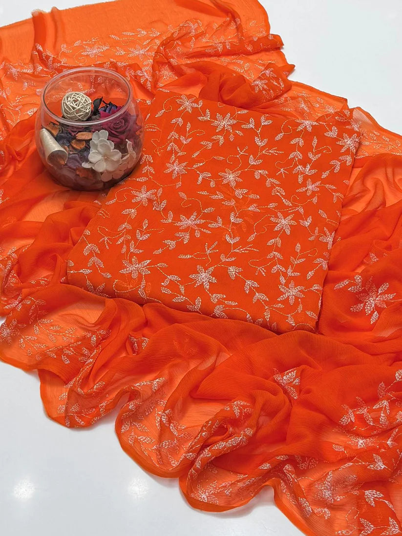 2 Pce Chiffon Handmade Sippi Jall Work