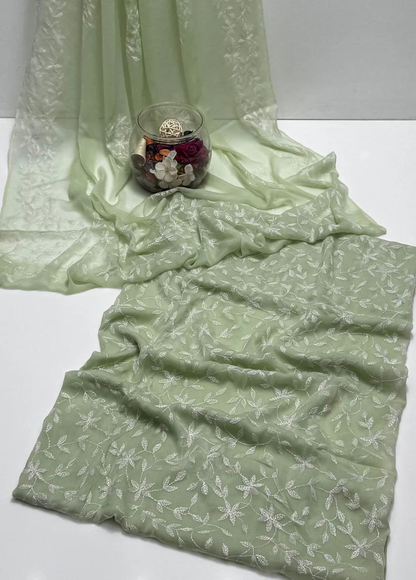 2 Pce Chiffon Handmade Sippi Jall Work