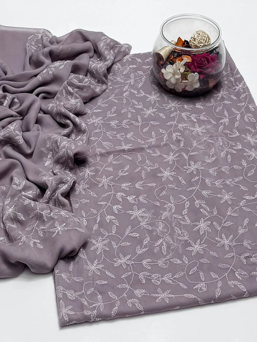 2 Pce Chiffon Handmade Sippi Jall Work